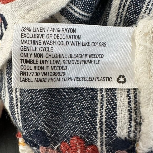 Knox Rose Linen Blend Off Shoulder Tiered Floral Embroidered Striped Top Size M - Picture 6 of 7